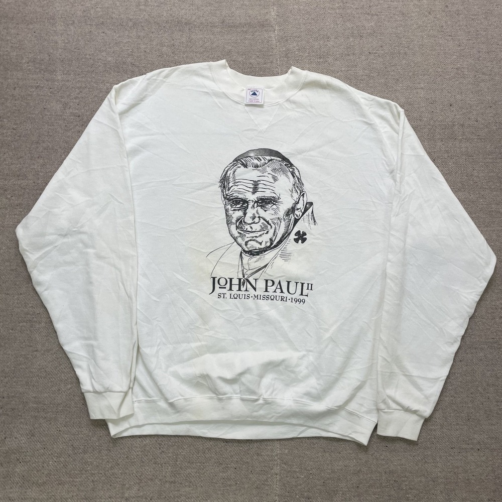 Vintage Pope John Paul II Sweatshirt Men XL White 1990s Delta